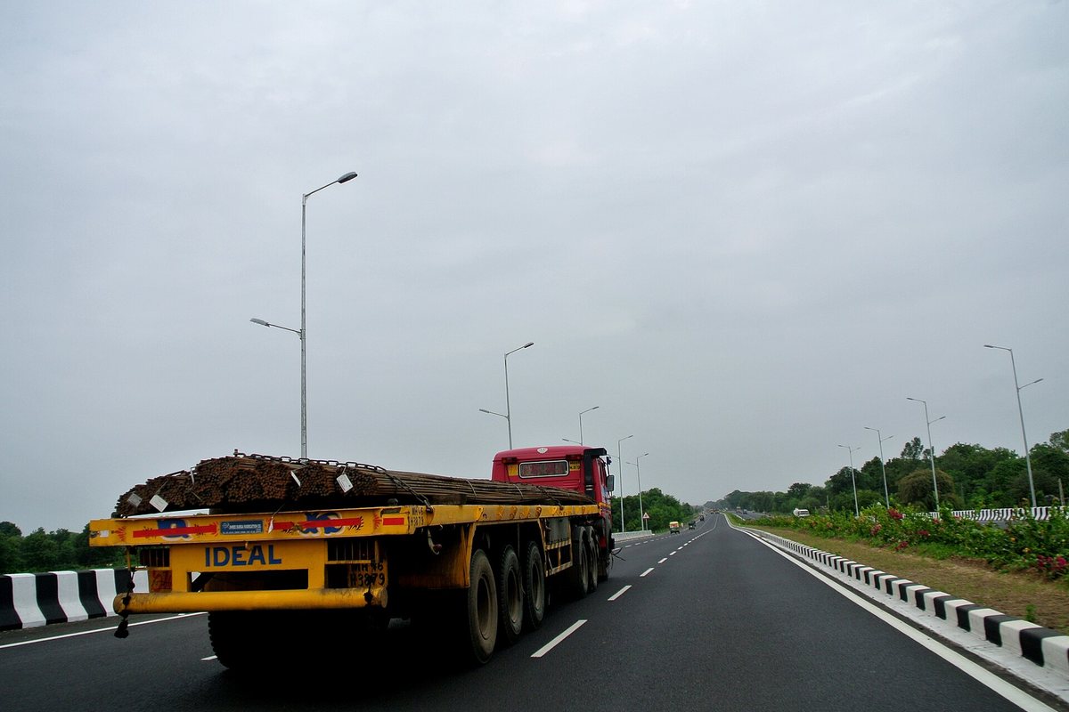 Open freight road with a truck route ahead